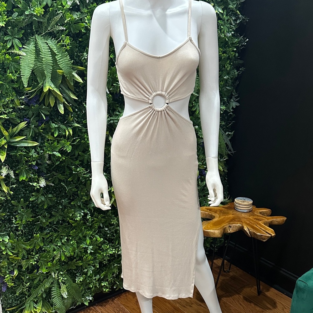 Chic Cream Cut-Out Midi Dress